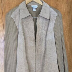 Women's Cold Water Creek Sweater & Leather Jacket Beige Large